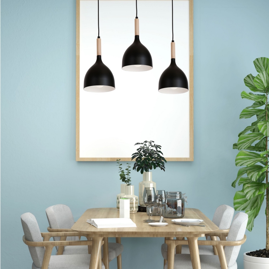 Lampadario a sospensione con filo NOAK WOOD 3xE27/60W/230V