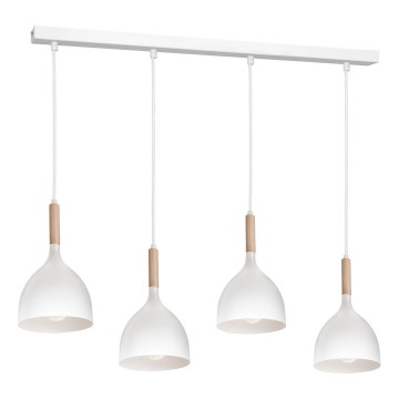 Lampadario a sospensione con filo NOAK WOOD 4xE27/60W/230V bianco/legno