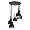Lampadario a sospensione con filo NOAK WOOD 5xE27/60W/230V nero/legno scuro