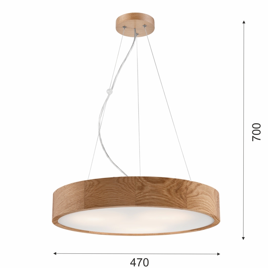 Lampadario a sospensione con filo OAK 3xE27/60W/230V quercia ø 47,5 cm - FSC certificato
