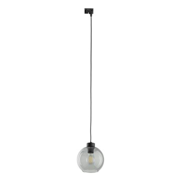 Lampadario a sospensione con filo per sistema ferroviario monofase CUBUS 1xE27/15W/230V nero/fumé nero