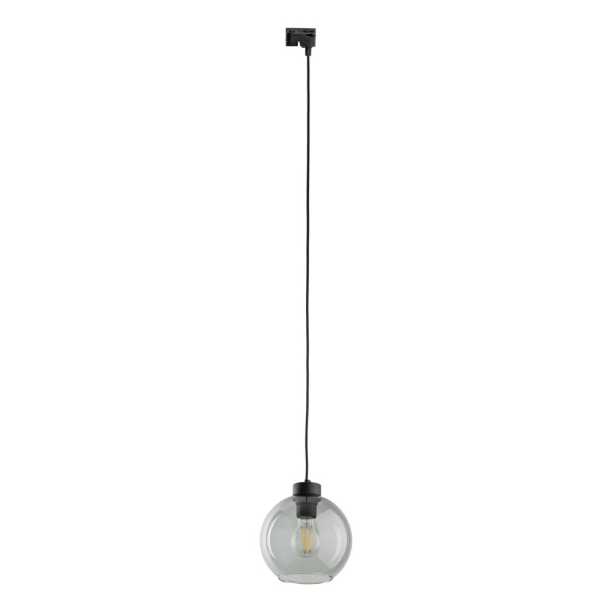 Lampadario a sospensione con filo per sistema ferroviario monofase CUBUS 1xE27/15W/230V nero/fumé nero