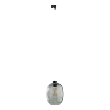 Lampadario a sospensione con filo per sistema ferroviario monofase ELIO 1xE27/15W/230V nero/fumé nero