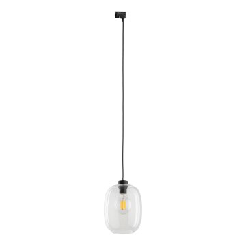 Lampadario a sospensione con filo per sistema ferroviario monofase ELIO 1xE27/15W/230V nero/limpido