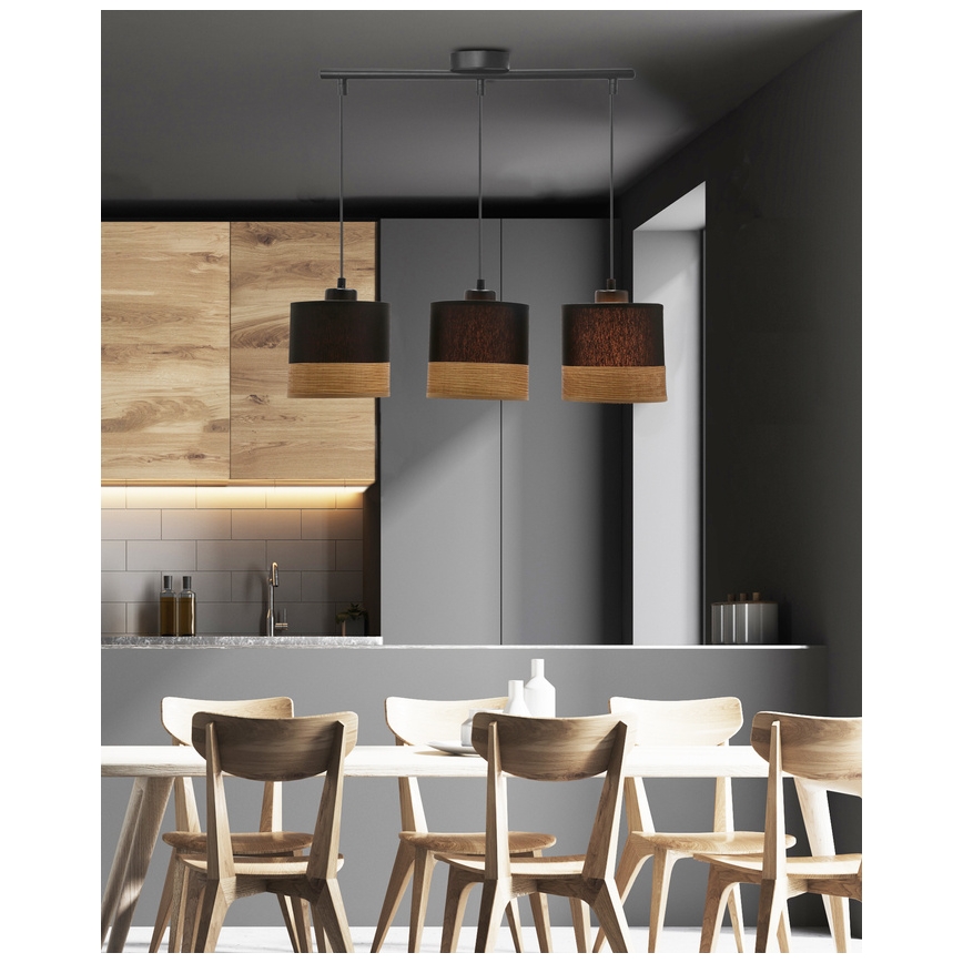 Lampadario a sospensione con filo PORTO 3xE27/60W/230V nero/marrone