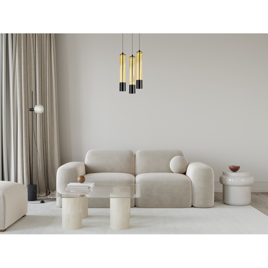 Lampadario a sospensione con filo PRESCOT 3xGU10/40W/230V oro