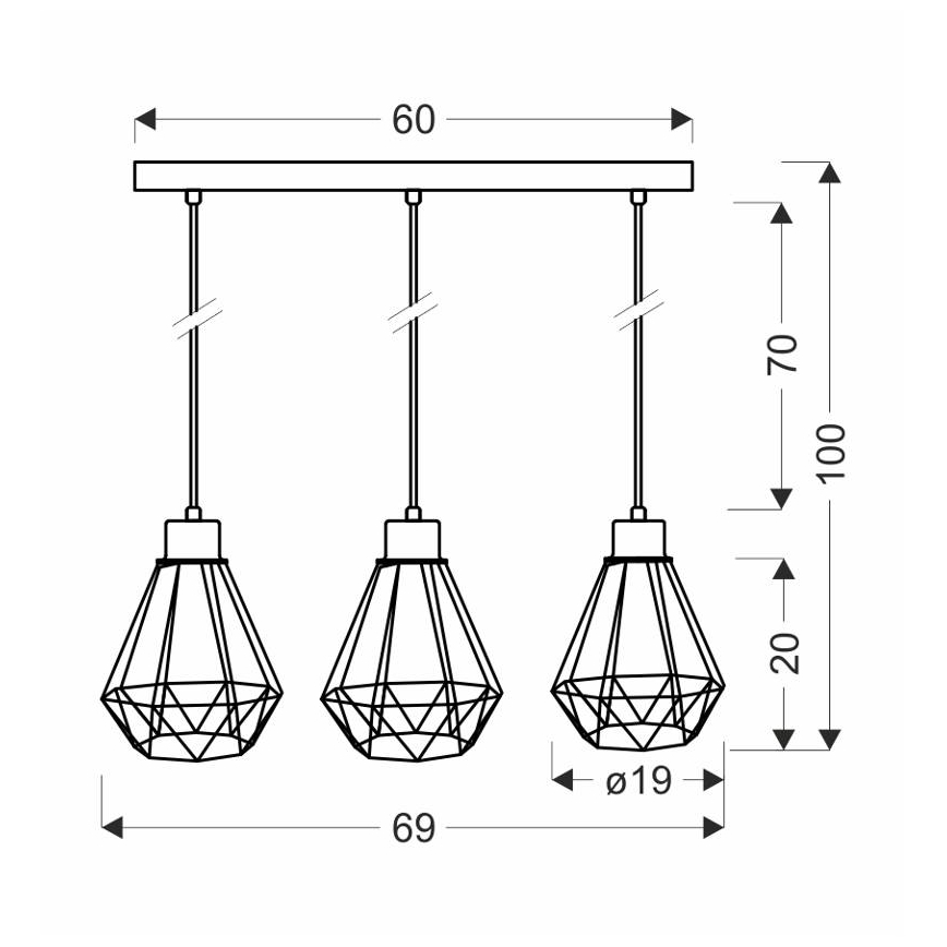 Lampadario a sospensione con filo PRIMO 3xE27/60W/230V nero/oro