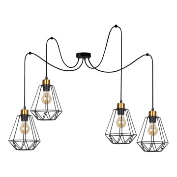Lampadario a sospensione con filo PRIMO 4xE27/60W/230V ragno nero/oro