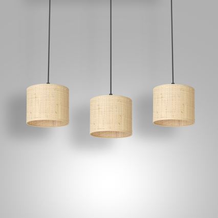 Lampadario a sospensione con filo RATTAN 3xE27/60W/230V rattan