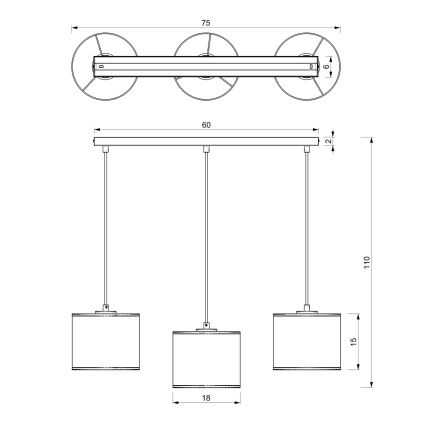 Lampadario a sospensione con filo RATTAN 3xE27/60W/230V rattan