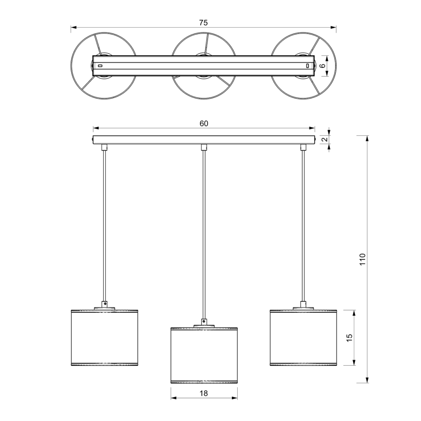 Lampadario a sospensione con filo RATTAN 3xE27/60W/230V rattan