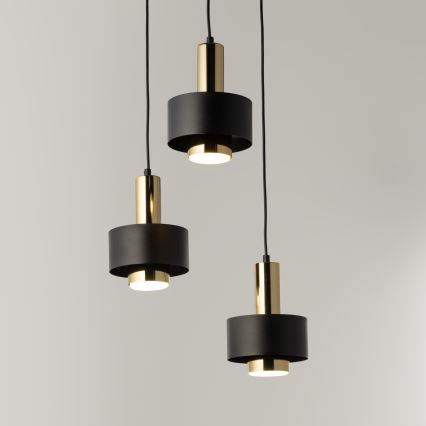 Lampadario a sospensione con filo RIF LUX 3xGX53/12W/230V diametro 38 cm nero/oro