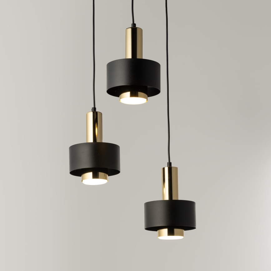 Lampadario a sospensione con filo RIF LUX 3xGX53/12W/230V diametro 38 cm nero/oro