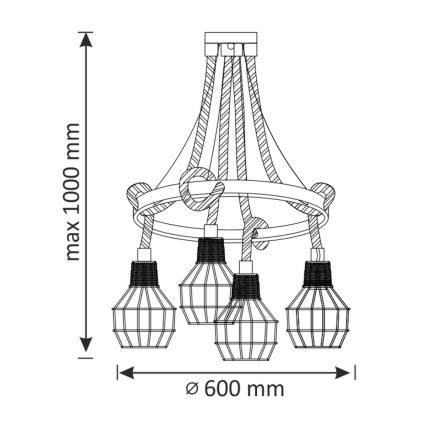 Lampadario a sospensione con filo ROPE ALEGRA 4xE27/10W/230V