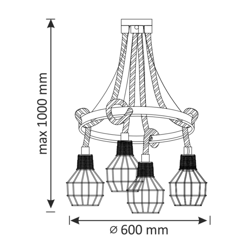 Lampadario a sospensione con filo ROPE ALEGRA 4xE27/10W/230V
