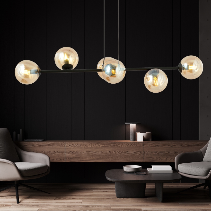 Lampadario a sospensione con filo ROSSI 6xE14/10W/230V nero/beige