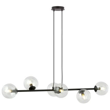 Lampadario a sospensione con filo ROSSI 6xE14/10W/230V nero/limpido