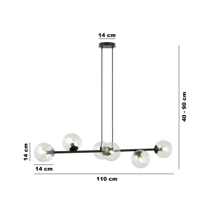Lampadario a sospensione con filo ROSSI 6xE14/10W/230V nero/limpido