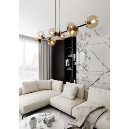 Lampadario a sospensione con filo ROSSI 8xE14/10W/230V nero/beige