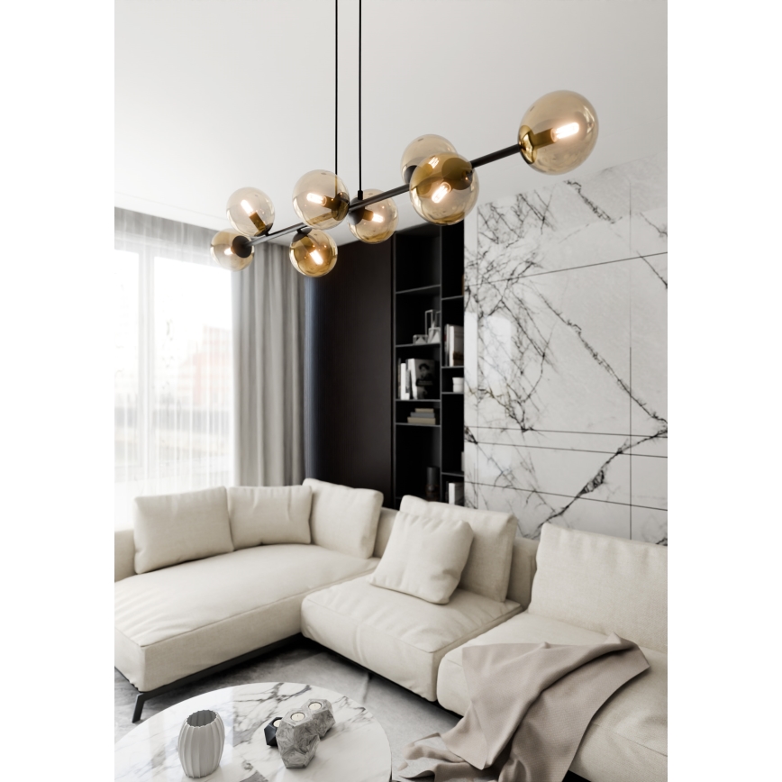 Lampadario a sospensione con filo ROSSI 8xE14/10W/230V nero/beige