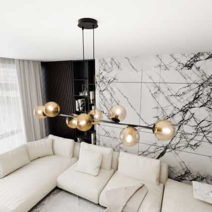 Lampadario a sospensione con filo ROSSI 8xE14/10W/230V nero/beige