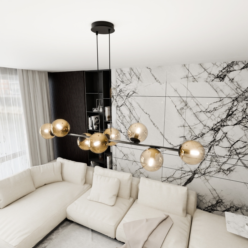 Lampadario a sospensione con filo ROSSI 8xE14/10W/230V nero/beige