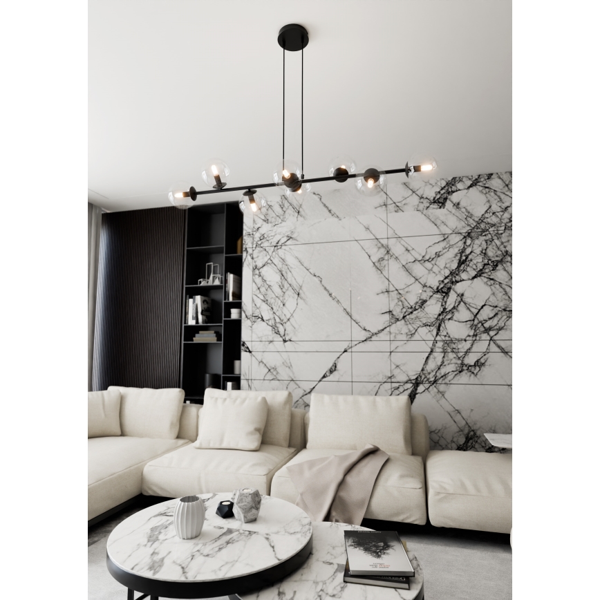 Lampadario a sospensione con filo ROSSI 8xE14/10W/230V nero/limpido