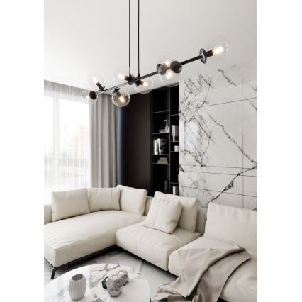 Lampadario a sospensione con filo ROSSI 8xE14/10W/230V nero/limpido