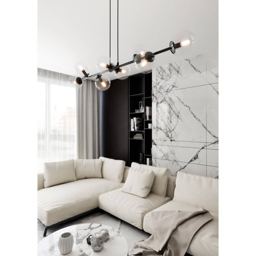 Lampadario a sospensione con filo ROSSI 8xE14/10W/230V nero/limpido