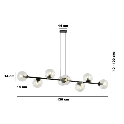 Lampadario a sospensione con filo ROSSI 8xE14/10W/230V nero/limpido