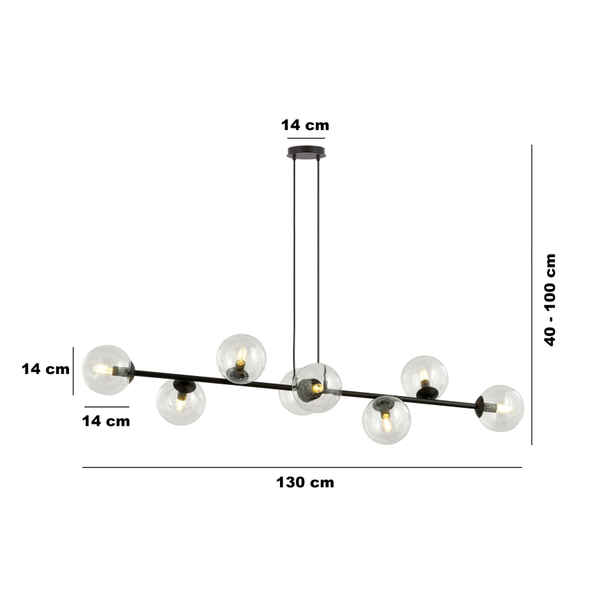 Lampadario a sospensione con filo ROSSI 8xE14/10W/230V nero/limpido