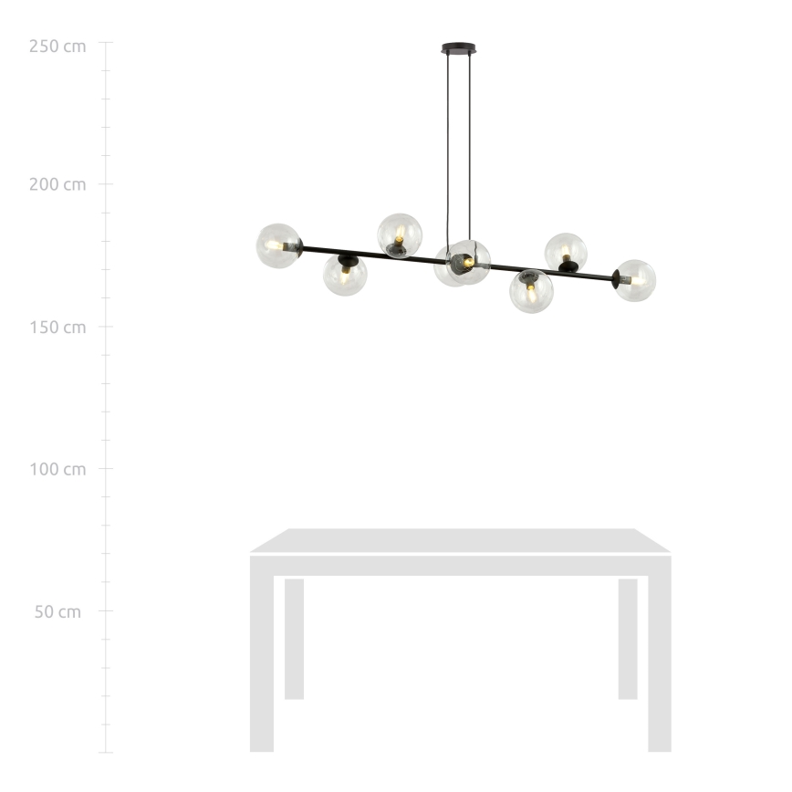 Lampadario a sospensione con filo ROSSI 8xE14/10W/230V nero/limpido