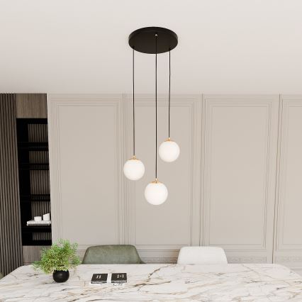 Lampadario a sospensione con filo ROYAL 3xE14/10W/230V diametro 30 cm nero