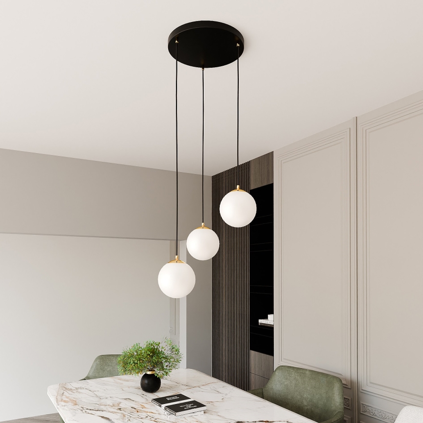 Lampadario a sospensione con filo ROYAL 3xE14/10W/230V diametro 30 cm nero