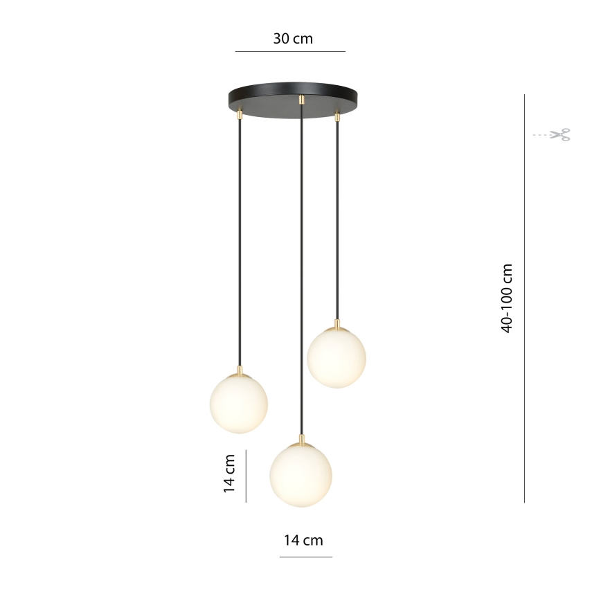 Lampadario a sospensione con filo ROYAL 3xE14/10W/230V diametro 30 cm nero