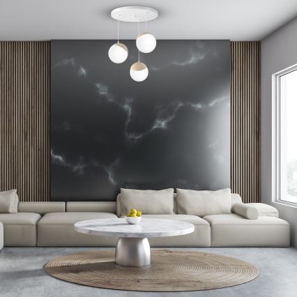 Lampadario a sospensione con filo SFERA WOOD 3xE14/40W/230V