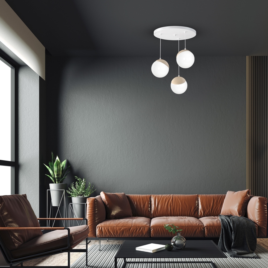 Lampadario a sospensione con filo SFERA WOOD 3xE14/40W/230V