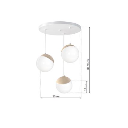 Lampadario a sospensione con filo SFERA WOOD 3xE14/40W/230V