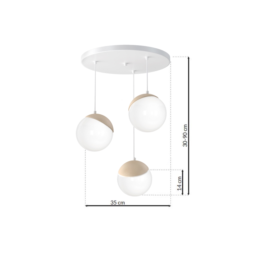 Lampadario a sospensione con filo SFERA WOOD 3xE14/40W/230V