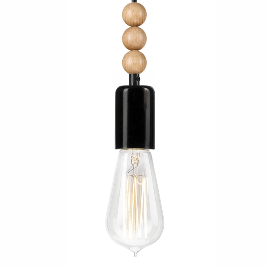 Lampadario a sospensione con filo SIMON 1xE27/60W/230V nero/faggio - FSC certificato