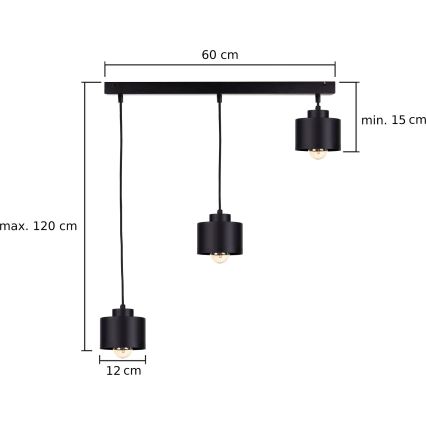 Lampadario a sospensione con filo SIMPLY BLACK 3xE27/60W/230V