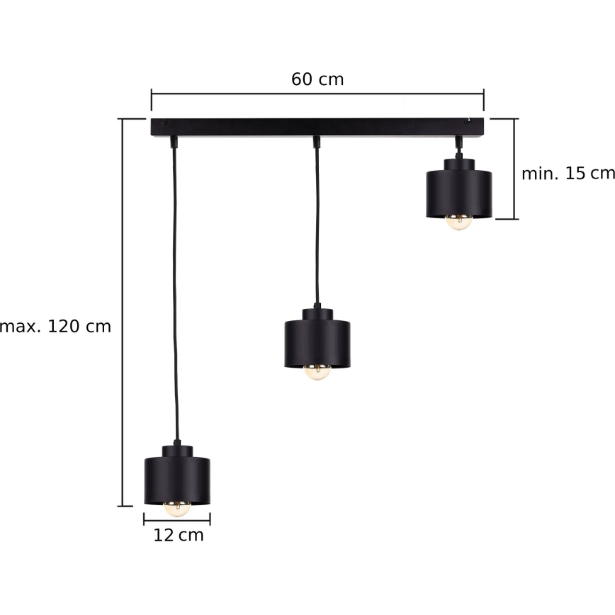 Lampadario a sospensione con filo SIMPLY BLACK 3xE27/60W/230V
