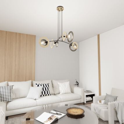 Lampadario a sospensione con filo SKIVA 4xE27/15W/230V nero/beige
