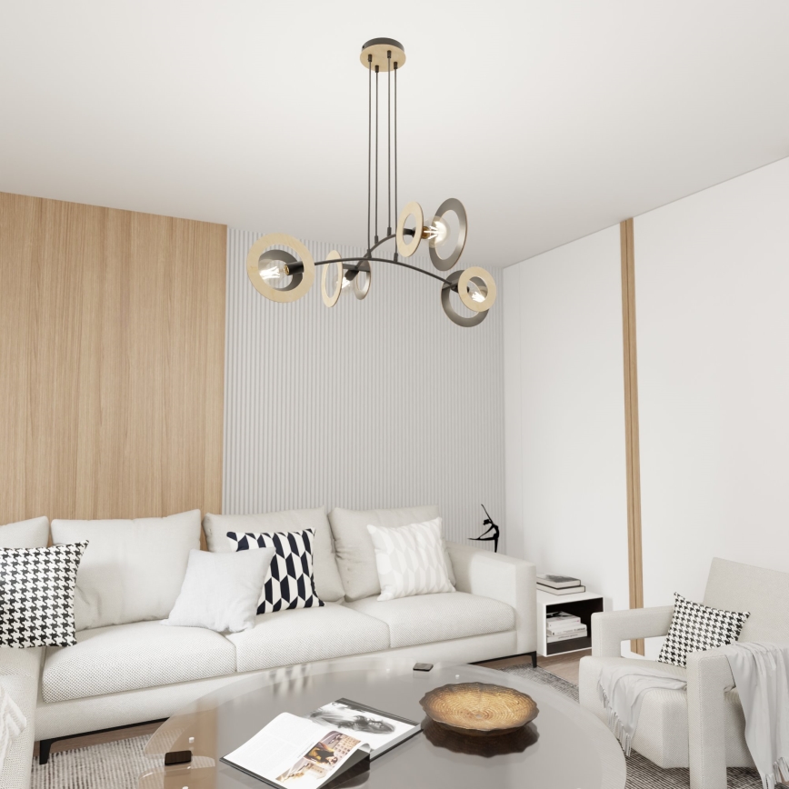 Lampadario a sospensione con filo SKIVA 4xE27/15W/230V nero/beige