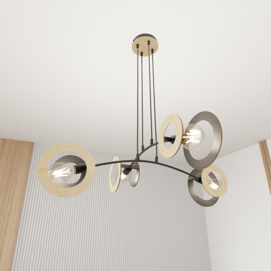 Lampadario a sospensione con filo SKIVA 4xE27/15W/230V nero/beige
