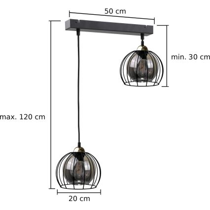 Lampadario a sospensione con filo SOLO BLACK 2xE27/60W/230V nero/oro