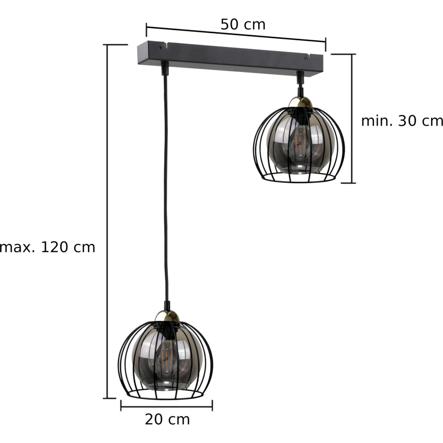 Lampadario a sospensione con filo SOLO BLACK 2xE27/60W/230V nero/oro