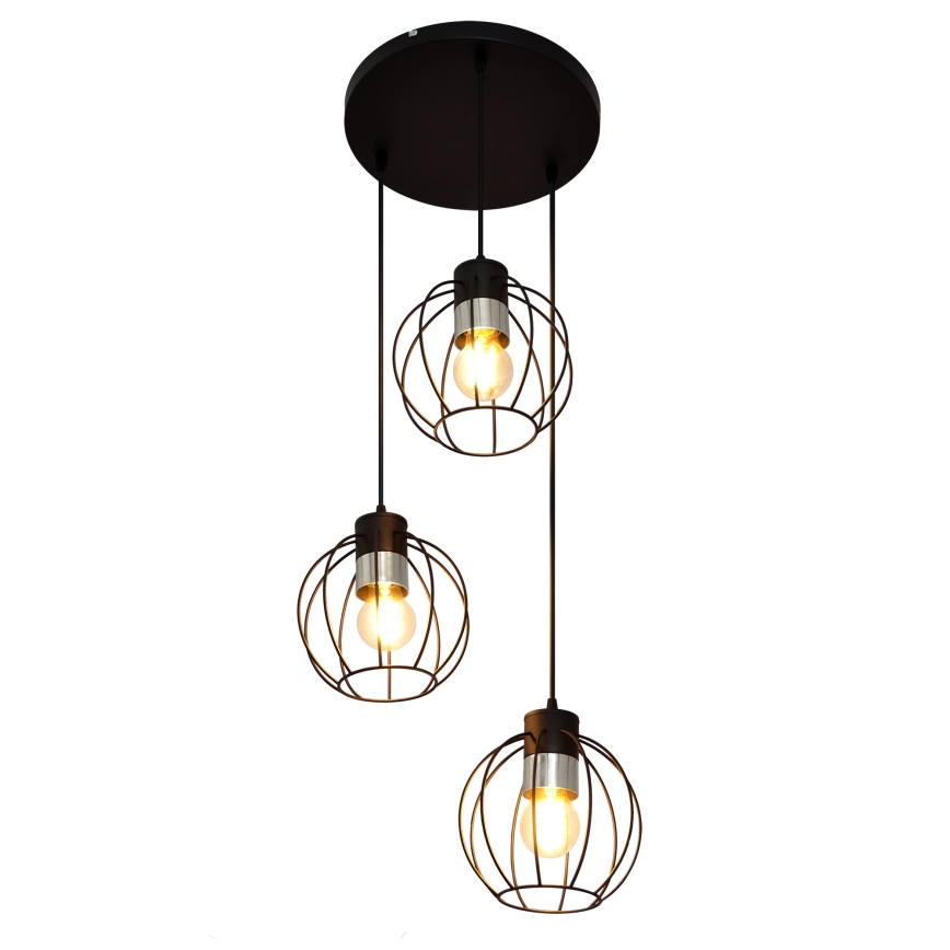 Lampadario a sospensione con filo STARLIGHT 3xE27/15W/230V nero/argento