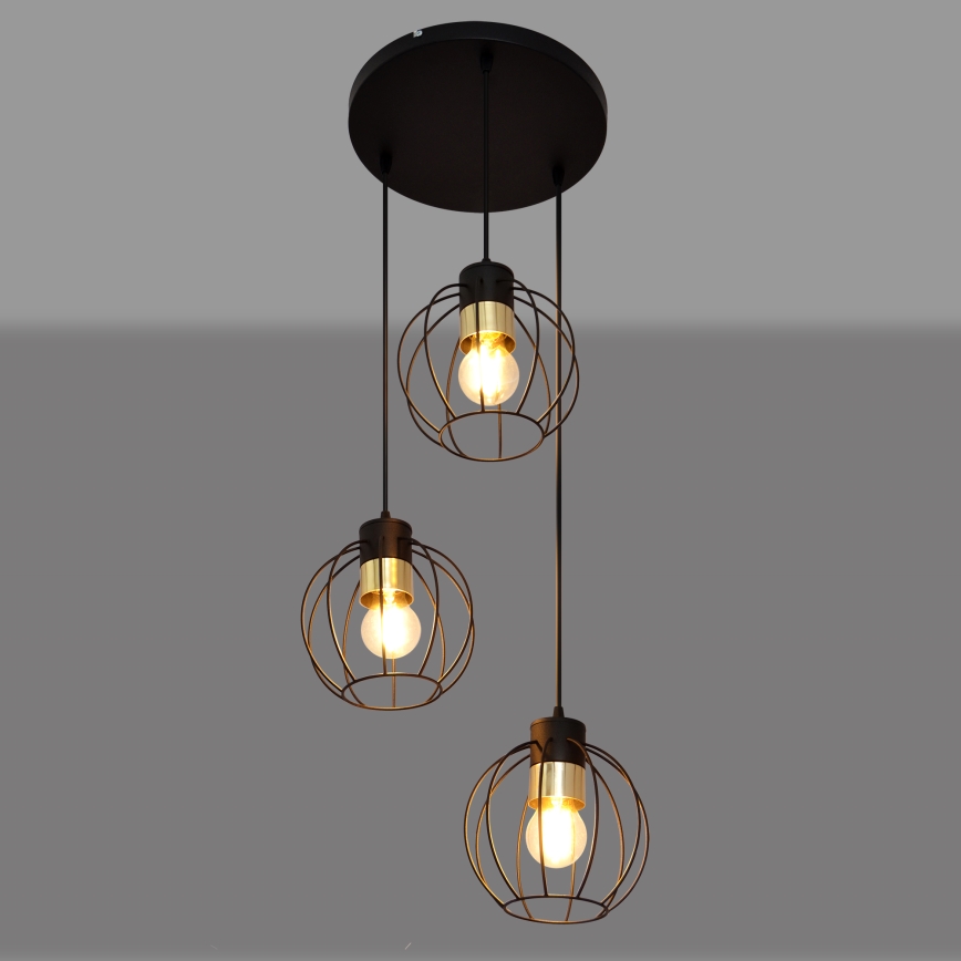 Lampadario a sospensione con filo STARLIGHT 3xE27/15W/230V nero/oro