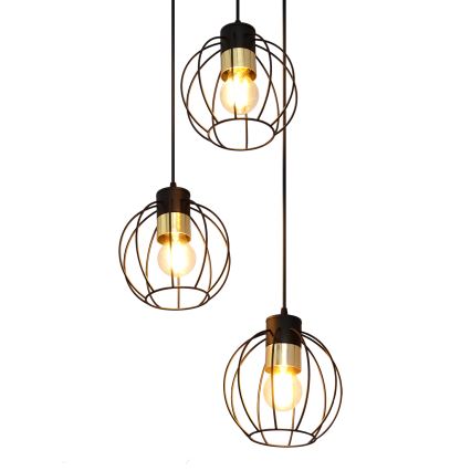 Lampadario a sospensione con filo STARLIGHT 3xE27/15W/230V nero/oro